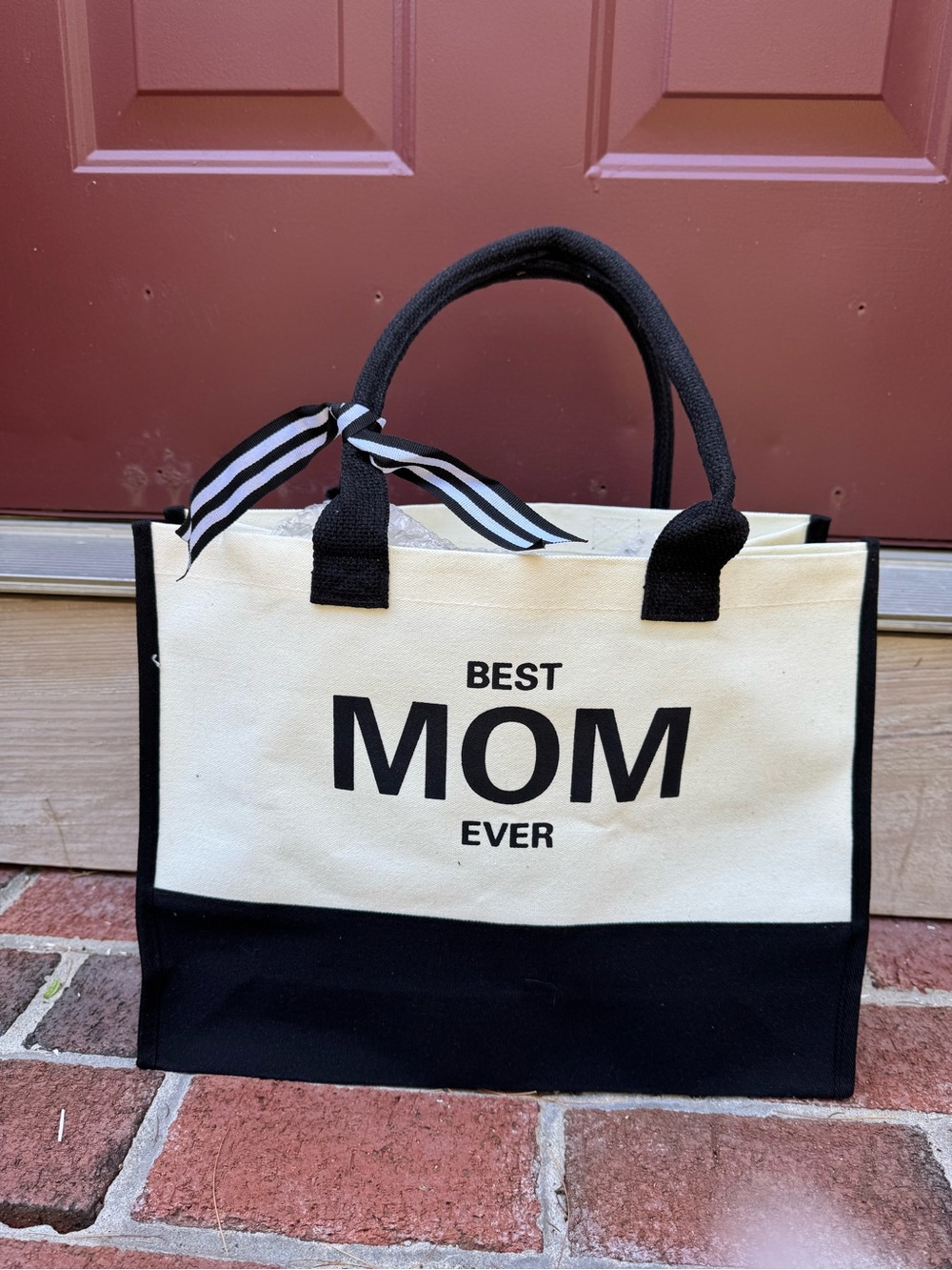 BEST MOM EVER Canvas Tote Bag - Black & Cream